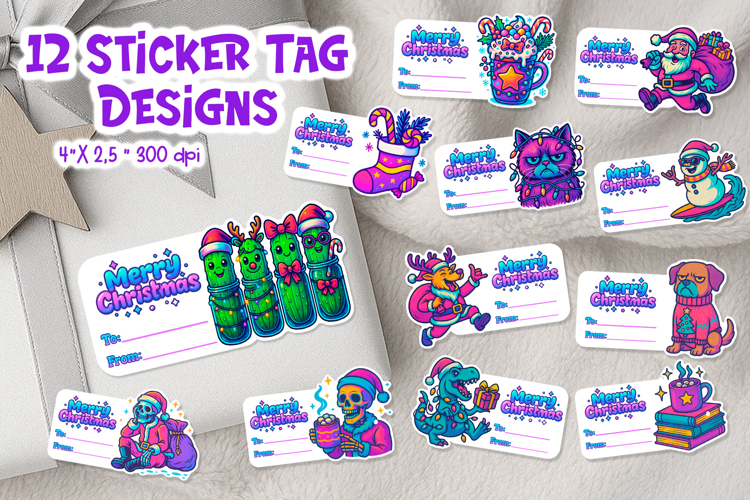 Iridescent Christmas Tag Printable | Neon Holiday Gift Label
