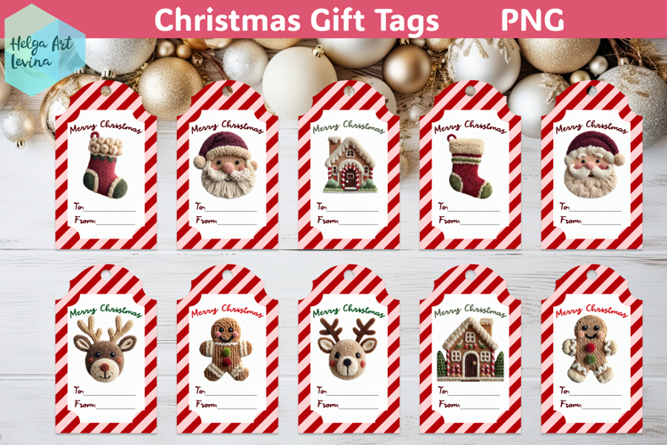 Christmas Gift Tags Printable, Latch Hook Yarn PNG