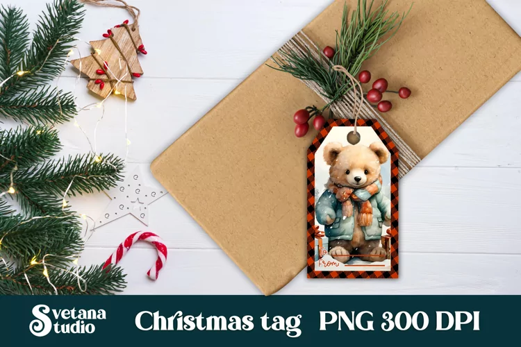 Christmas gift tags printable PNG | Christmas cute bear gift