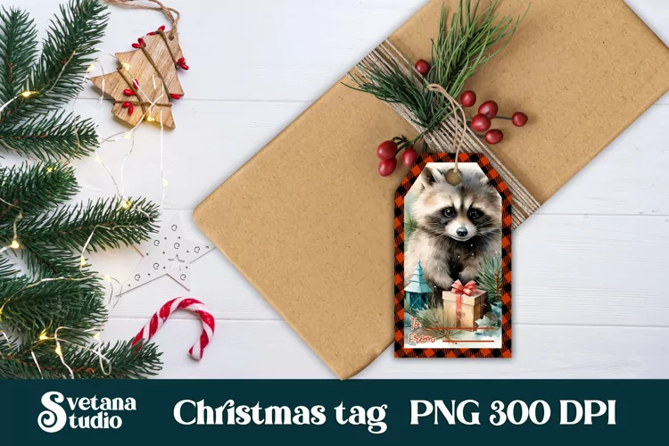 Christmas gift tags printable | Christmas cute raccoon tag