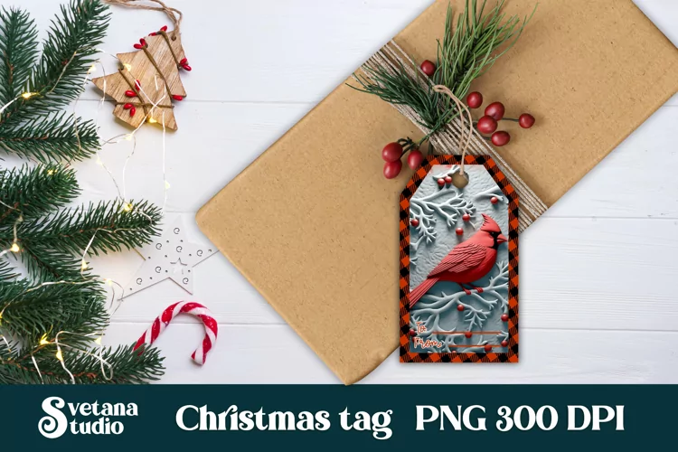 Christmas gift tags PNG | Christmas cardinal gift tag
