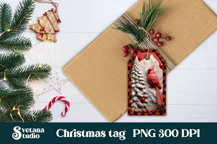Christmas gift tags PNG | Christmas cardinal gift tag PNG
