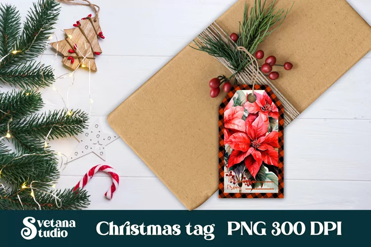 Christmas gift tag printable | Christmas poinsettia gift tag