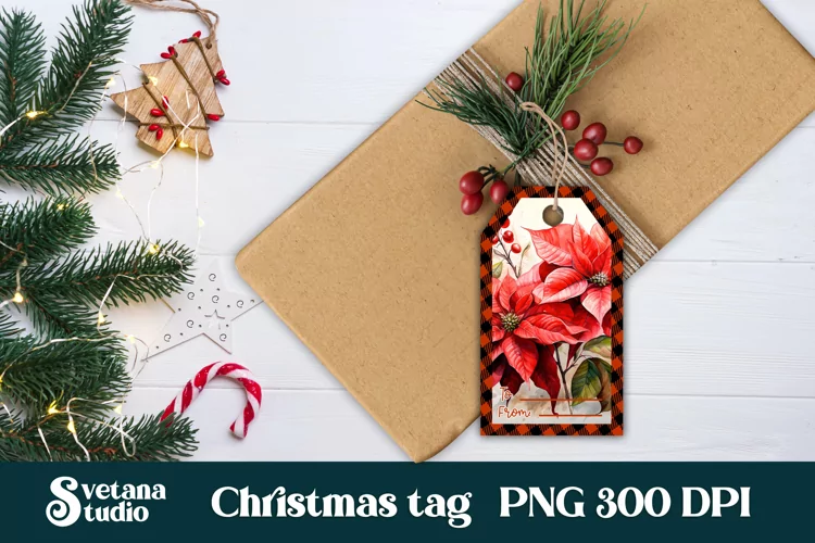 Christmas gift tag PNG | Christmas poinsettia gift tag