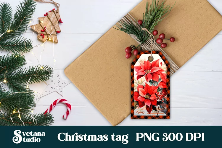Christmas gift tag design | Christmas poinsettia gift tag