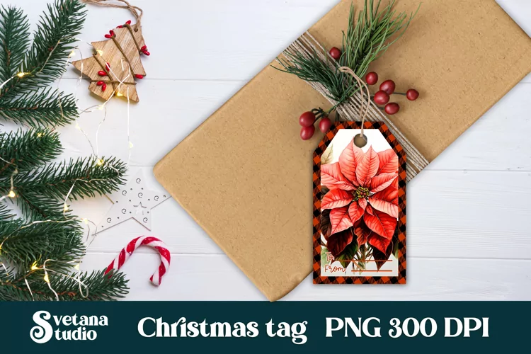 Christmas gift tag design | Poinsettia gift tag