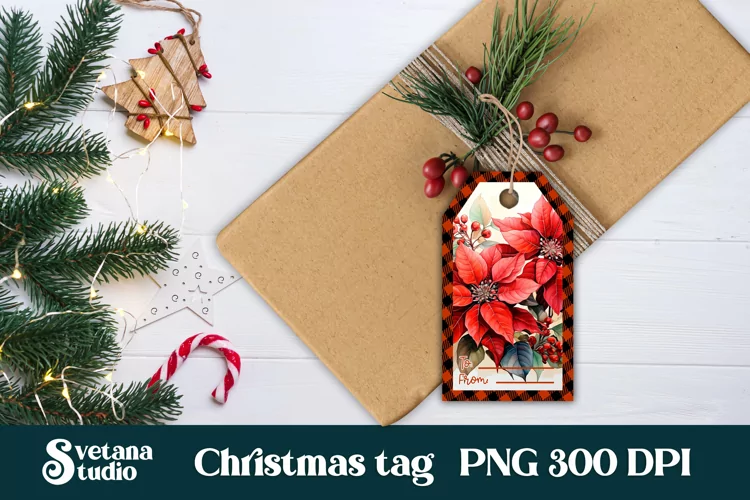 Christmas gift tag design | Poinsettia gift tag printable