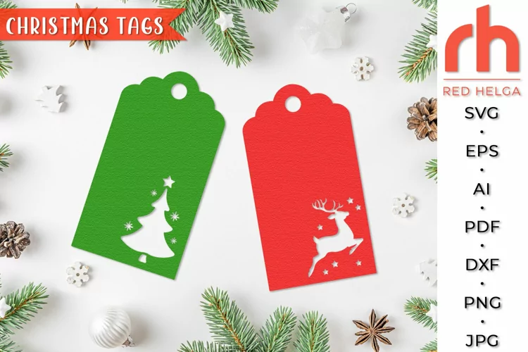 Christmas Tags SVG, Gifts Label Cut File, Reindeer Tag DXF