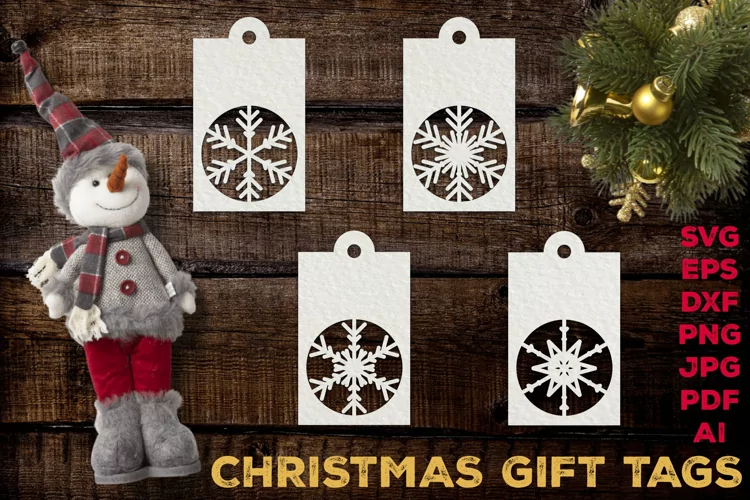 Paper Cut Christmas Gift Tags with Snowflakes. Christmas Tag
