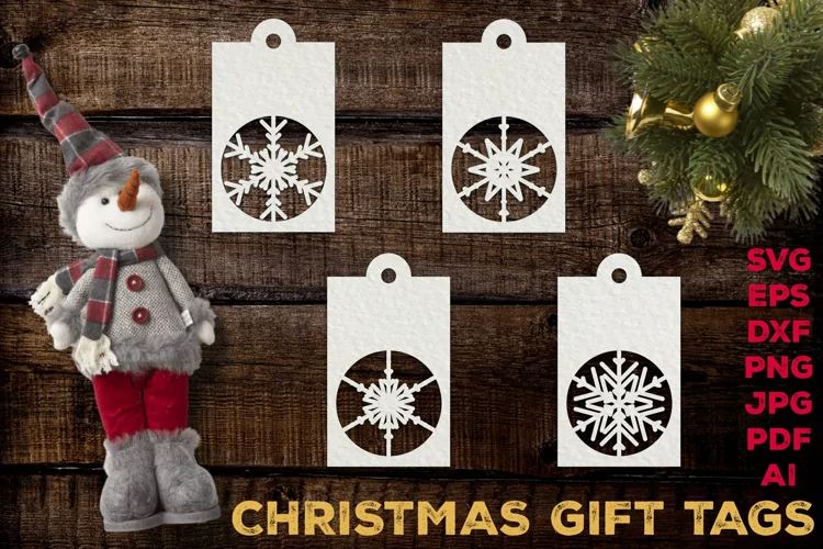 Paper Cut Christmas Gift Tags with Snowflakes. Christmas Tag