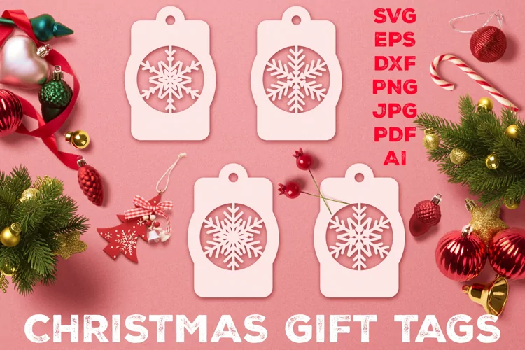 Paper Cut Christmas Gift Tags with Snowflakes. Christmas Tag