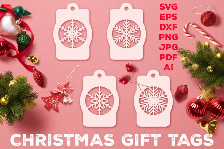 Paper Cut Christmas Gift Tags with Snowflakes. Christmas Tag