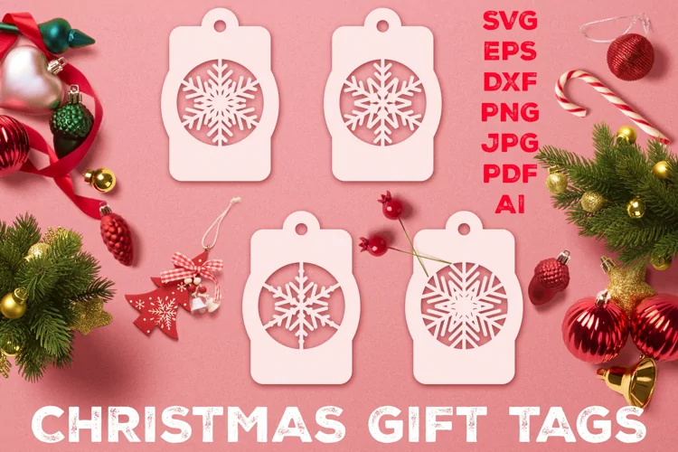 Paper Cut Christmas Gift Tags with Snowflakes. Christmas Tag