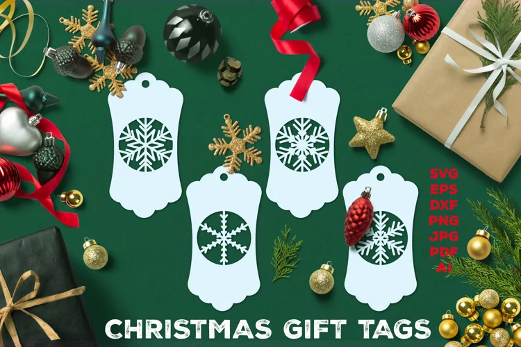 Paper Cut Christmas Gift Tags with Snowflakes. Christmas Tag