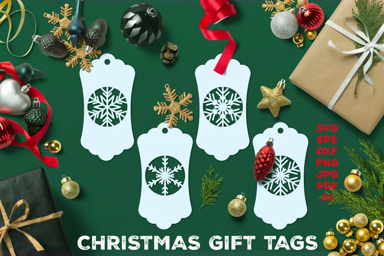 Paper Cut Christmas Gift Tags with Snowflakes. Christmas Tag