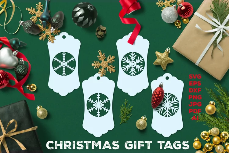 Paper Cut Christmas Gift Tags with Snowflakes. Christmas Tag