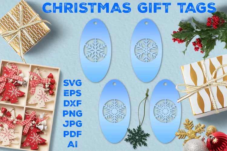 Paper Cut Christmas Gift Tags with Snowflakes. Christmas Tag