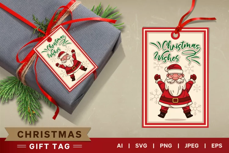 Santa Claus, Christmas Wishes, Printable Gift Tag Design