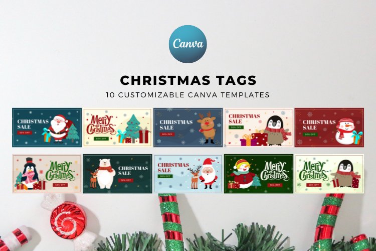 Christmas Tags with Snowflakes Canva Template example image 1