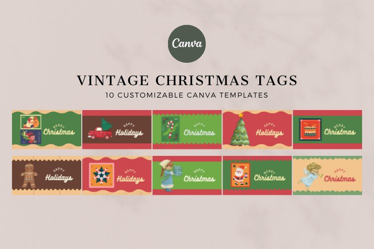 Vintage Christmas Tags Canva Template