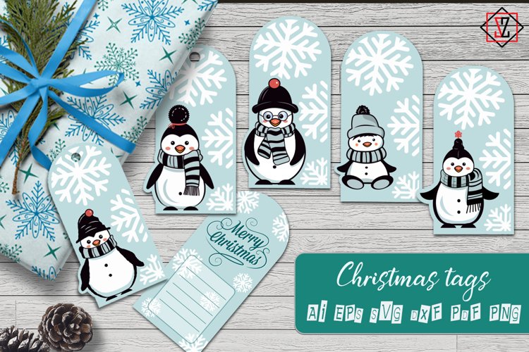 Christmas tags with penguins
