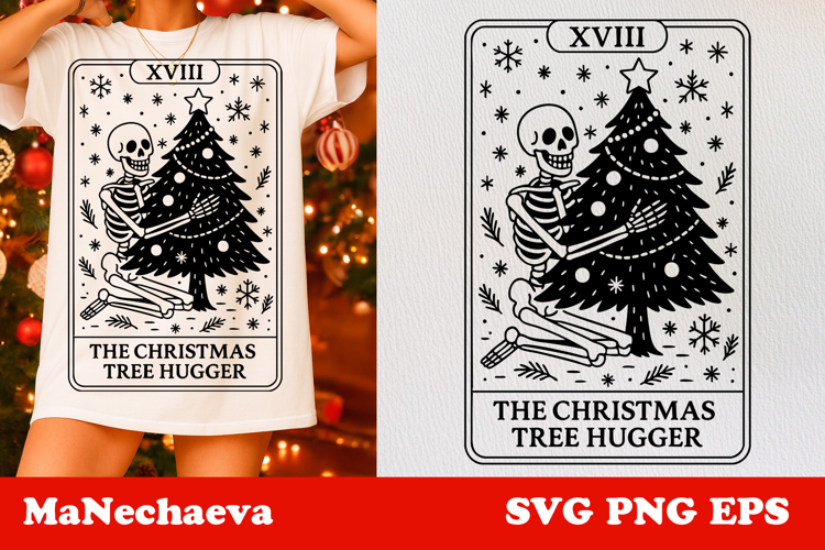 Christmas Skeleton Tarot Card SVG The Christmas Tree Hugger