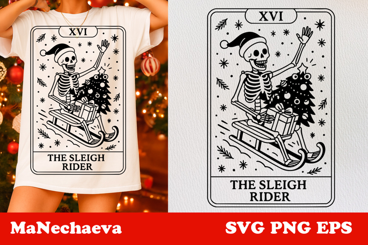 Christmas Skeleton Tarot Card SVG | The Sleigh Rider Clipart