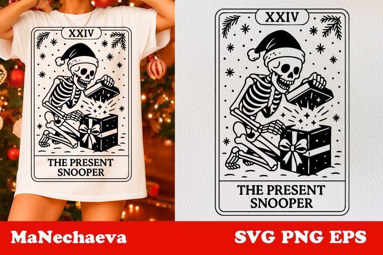 Christmas Skeleton Tarot Card SVG | Present Snooper Clipart