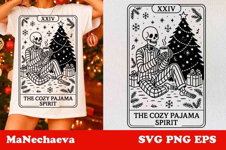 Christmas Skeleton Tarot SVG | Cozy Pajama Spirit Clipart