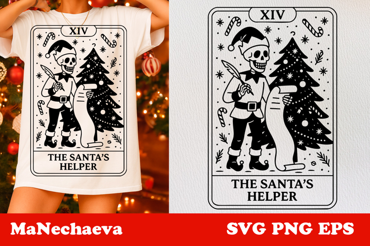 Christmas Skeleton Tarot Card SVG | The Santa’s Helper