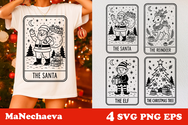 Christmas Tarot Card SVG | Santa Reindeer Clipart