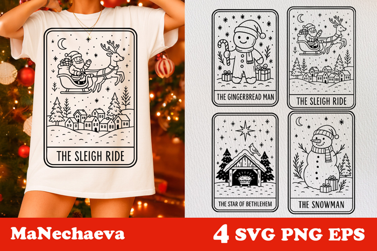 Christmas Tarot Card SVG | Sleigh Ride Snowman Clipart