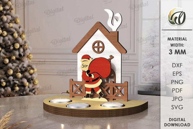 Christmas Tea Candle Holder Laser Cut. Tealight Holder SVG