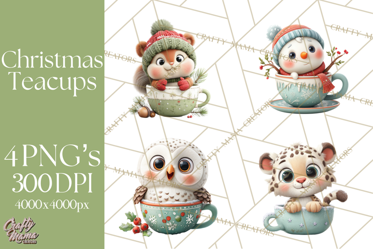 Christmas Teacup Clipart PNG Cute Holiday Characters