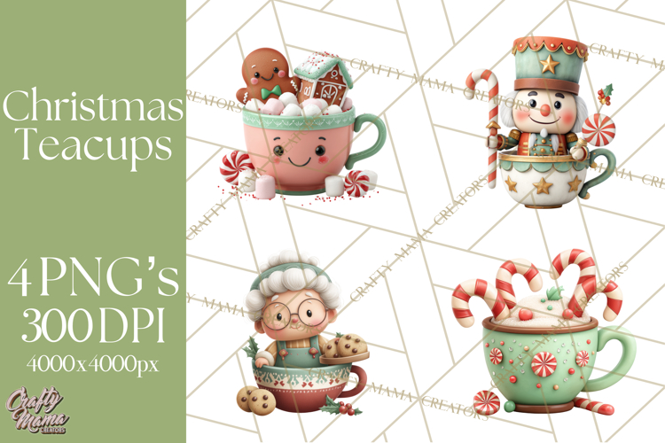 Christmas Teacup Clipart PNG Cute Holiday Characters
