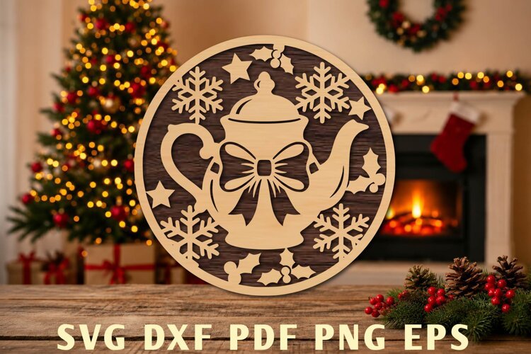 Christmas Teapot Laser Cut SVG example image 1