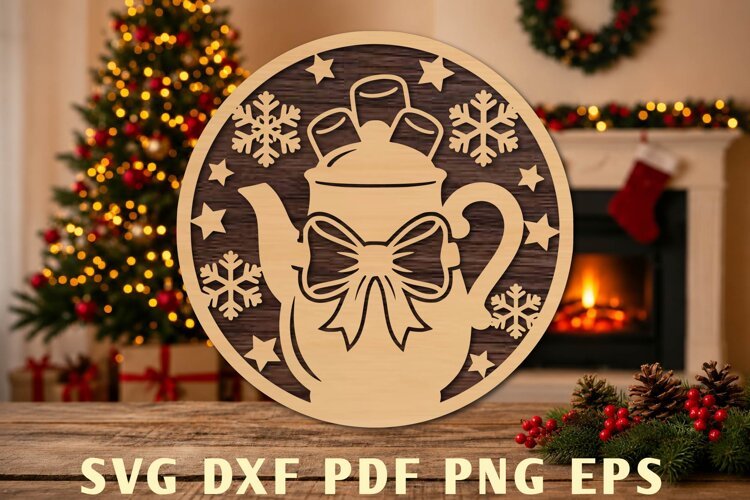 Christmas Teapot Ornament Laser Cut SVG example image 1