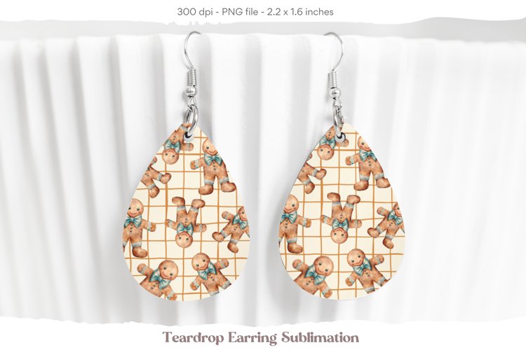 Christmas Teardrop Earring | Gingerbread Sublimation Earring