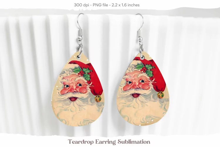Christmas Teardrop Earrings | Vintage Santa Sublimation Png