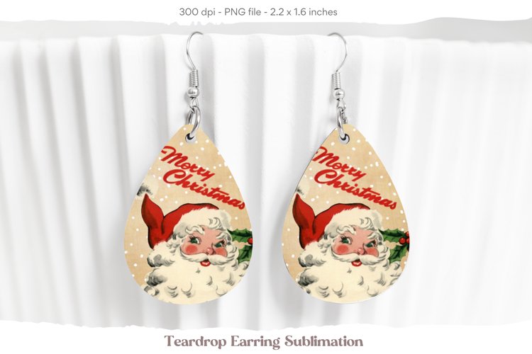 Christmas Teardrop Earrings | Vintage Santa Sublimation Png