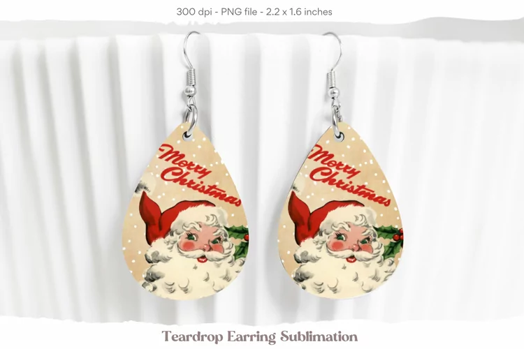 Christmas Teardrop Earrings | Vintage Santa Sublimation Png
