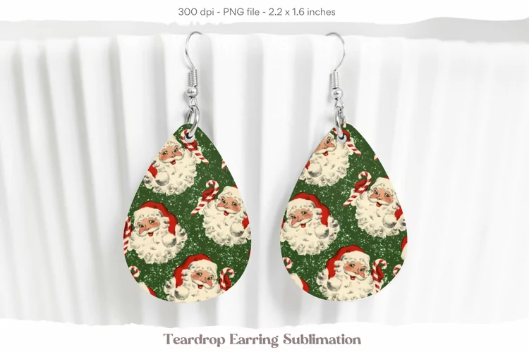 Christmas Teardrop Earrings | Vintage Santa Sublimation Png