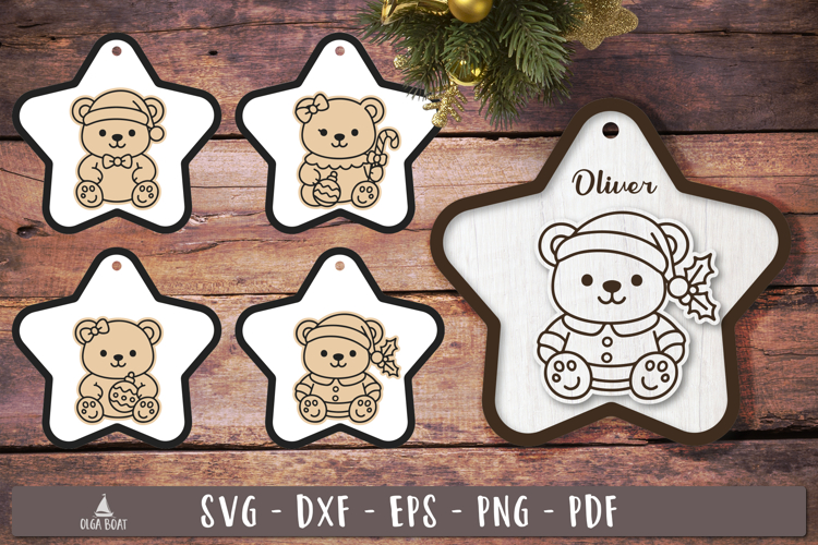 Christmas Teddy Bear Ornament SVG Personalized Christmas SVG