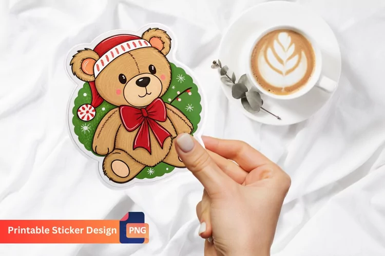 Christmas Teddy Bear Sticker, Winter Teddy Bear Sticker