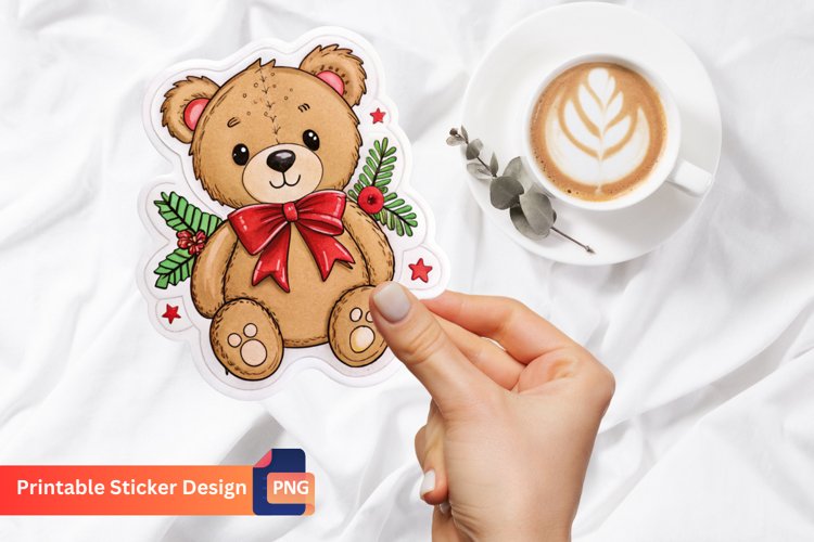 Christmas Teddy Bear Sticker, Winter Teddy Bear Sticker example image 1