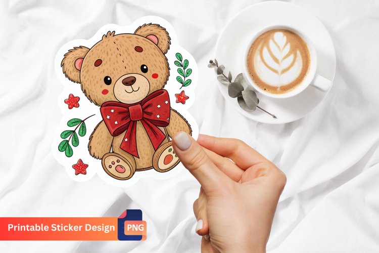 Christmas Teddy Bear Sticker, Winter Teddy Bear Sticker example image 1