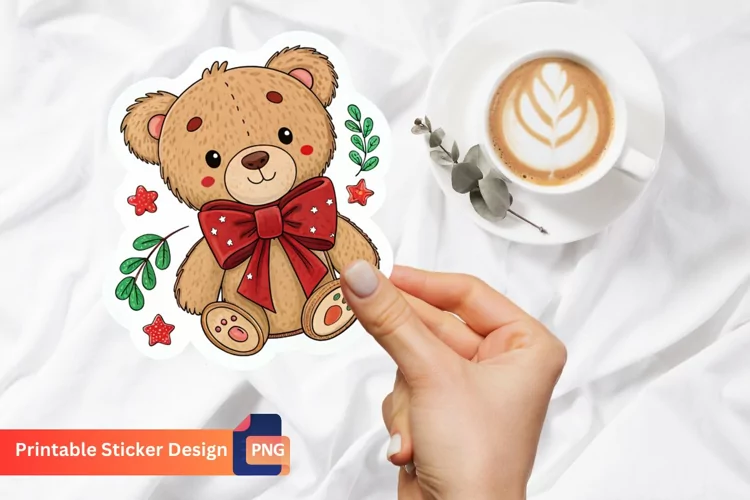 Christmas Teddy Bear Sticker, Winter Teddy Bear Sticker