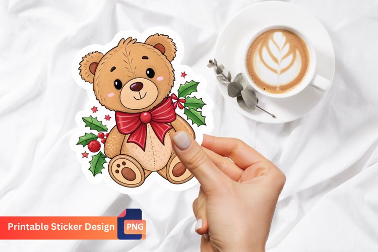 Christmas Teddy Bear Sticker, Winter Teddy Bear Sticker