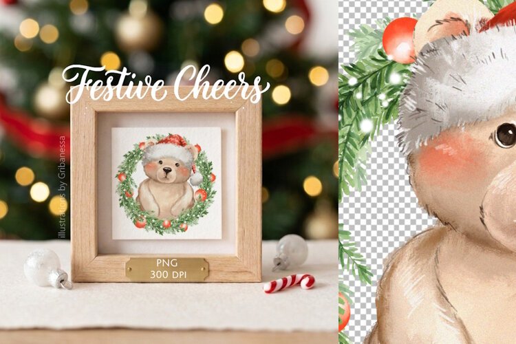 Cute Christmas Teddy Bear PNG example image 1