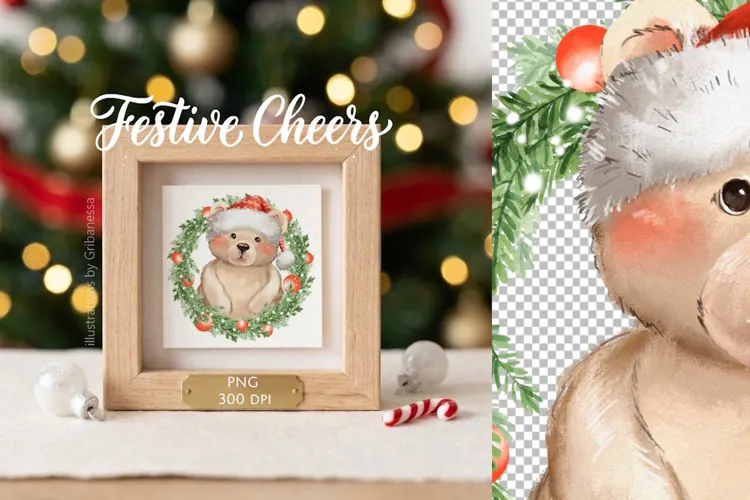 Cute Christmas Teddy Bear PNG